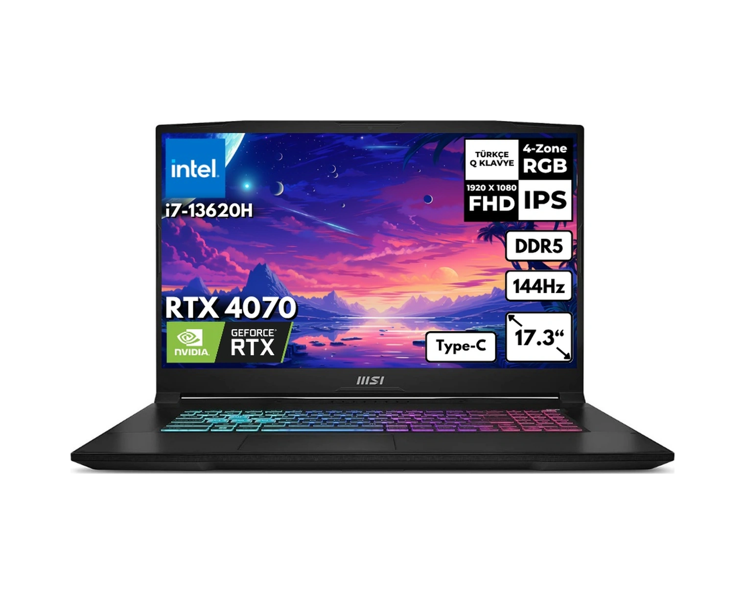 MSI Katana 17 B13VGK-1030XTRFR37 i7-13620H 16 GB DDR5 512 GB SSD RTX4070 8 GB 17.3" FHD W11P Dizüstü Bilgisayar
