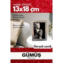 Gerçek Camlı 21lik Düz 13 X 18 Gümüş Fotoğraf Resim Çerçevesi Ayaklı Arkalık Veya Duvara Asma