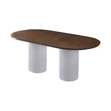 Liora İskandinav Oval Natural Ahşap Bohem Masa 90x200 Beyaz - Ceviz