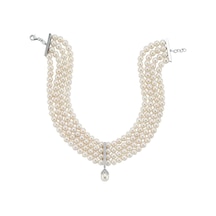 6,5 Mm Choker Zirkon Taşlı Doğal İnci Kolye Gold