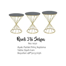 Zigon Sehpa BRC RİVOLİ Model 3'lü 1050 Siyah Cam tabla Gold Parlak Pirinç Ayak El Yapım