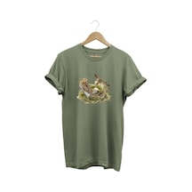 Avclık Tasarımlı Çulluk Avı Çulluk Kuşları Ve Doğa Baskılı %100 Pamuk Regular Fit Haki T-shirt Haki