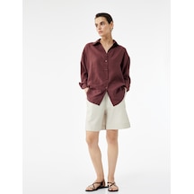 Koton Beli Bağlamalı Regular Fit Cepli Keten Şort Bej 5sak40506pw Ekru
