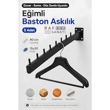 5 Adet - Duvara Monte Eğimli Baston Askılık 40 Cm - Mağaza Butik Elbise Kıyafet Askılığı Siyah