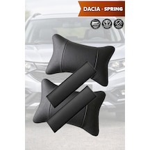 Dacia Spring Uyumlu Lüks Deri Yastık Set Deri Kemer Koruyucu Siyah