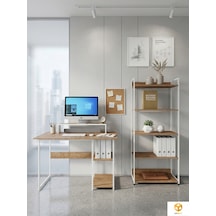 Vien 2 Raflı Çalışma Masası 5 Raflı Kitaplık Monitör Yükseltici Set Kitaplıklı Ofis Masası Beyaz Çam Beyaz - Atlantik Çam