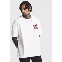 Flood Of Style Erkek Beyaz Oversize Savage Baskılı T-shirt