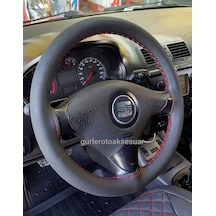 Seat Ibiza Dikmeli Direksiyon Kılıfı Soft Kırmızı Ipli 10Cm A+