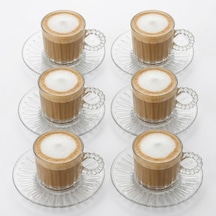 6'li Cam Kahve Fincanı Seti Boncuk Kulplu Şeffaf Espresso & Türk Kahvesi Fincan Takımı Tabaklı Diğer