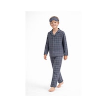 Beka Kids Erkek Çocuk Önden Düğmeli Kareli Pijama Takımı - Göz Bantlı Gri