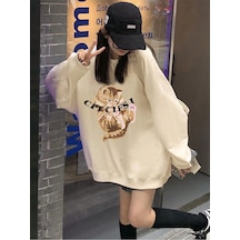 Karikatür & Harf Grafik Düşük Omuz Oversize Sweat-trzksw3471 Kayısı