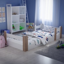 Montessori Karyola Beyaz Açık Ceviz 90x190 Yatak Uyumlu Oval Kesim Çocuk Yatağı TLP407