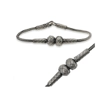 Aya Diamond Gümüş Kazaziye Örgü Bileklik Beyaz