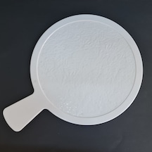 Melamin Pizza Ve Sunum Tabağı Saplı Beyaz Servis Tabağı 33 Cm Beyaz