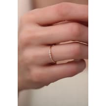 14 Ayar Altın Üç Taşlı Minimal Beyaz Yüzük Sarı Altın