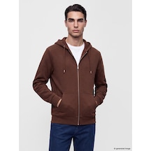 Lcwaıkıkı Classic Kahverengi Kapüşonlu Erkek Fermuarlı Sweatshirt