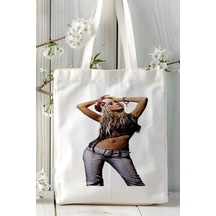 Art Hediye Christina Aguilera Baskılı Bez Çanta Kişiye Özel Model 2 Çok Renkli