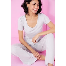 Siyah İnci Soft Touch İnce Mevsimlik Örme Pijama Takım7869 Gri