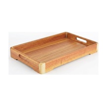 Büyük Boy Akasya Ahşap Sunum Tepsisi 40x28 Cm - Doğal Ahşap Çay, Kahve Ve Kahvaltı Tepsisi, Kulplu Tasarım