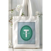 Art Hediye Tether Usdt Baskılı Bez Çanta Omuz Çantası Kişiye Özel Desen 1 Çok Renkli