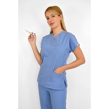 Unisex Dokuz Eylül Mavisi Likralı Cerrahi Üst Forma Doktor Hemşire Scrubs Dokuz Eylül Mavisi Dokuz Eylül Mavisi