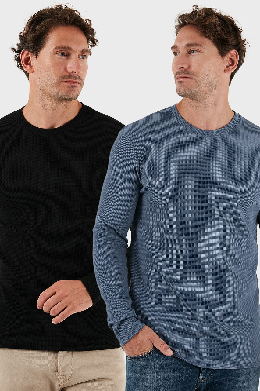 Buratti Pamuklu Bisiklet Yaka Slim Fit Basic Erkek Sweat 5905073S2 Koyu Gri-Siyah