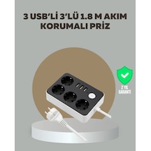 4 Prizli 3 Usb Portlu Anahtarlı Akım Korumalı Priz Diğer