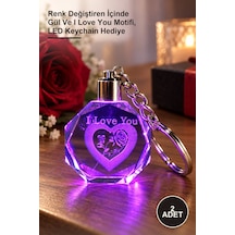 2 Adet Işıklı Kristal Anahtarlık Renk Değiştiren İçinde Gül Ve I Love You Motifi, Led Keychain Hediye