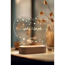 Masif Ahşap Tabanlı Usb Kablolu Pleksiglass Led Gece Lambası