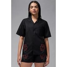 Nike Jordan Oversize Short Sleeve Top Black Oversize Kadın Gömlek Siyah Siyah