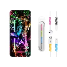 Vivo Y51 Kılıf Rasta Boyun Askılı Butterfly Neon 1684 Siyah