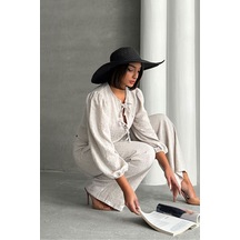 Verymoda Çizgili Önden Bağlamalı Bluz F1804 Taş Gümüş