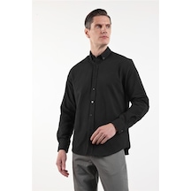 İmza Siyah Oxford Düğmeli Yaka Uzun Kol Cepsiz Slim Fit Pamuklu Gömlek 1004260182