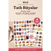 Pasta Ve Tatlı Sticker Seti 100 Adet - Meyveli Kek Kurabiye Pastane Suluboya Ajanda Journal Çıkartma Çok Renkli