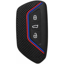 Autohan Keys Golf 8, Caddy, Tiguan 2024, Cupra Formenter, Leon Uyumlu Siyah Petek Desenli Anahtar Kılıfı, Mavi-kırmızı Şeritli