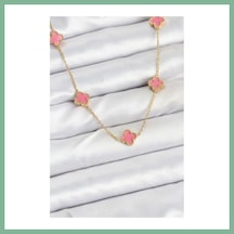 Bşkvirgo 316l Çelik Zincir Gold Renk Pembe Baby Boy Yonca Kadın Kolye Bsk2026