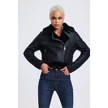 M M Marki Marki Hakiki Deri Crop Ceket, 54 Cm, Sportif & Outdoor Görünüm, Hakiki Kürklü - 112422 Siyah