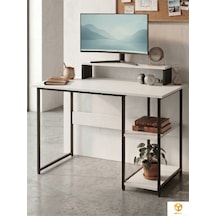 Vienna 2 Raflı Metal Ayak Çalışma Masası Laptop Masası Bilgisayar Masası 60x120cm Beyaz - Beyaz