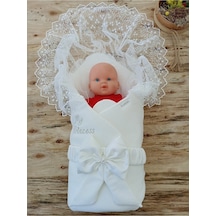 Mevlütlük Dantelli Bebek Kundağı Unisex Bebek Dış Kundak Battaniyesi Hastane Çıkışı Yenidoğan Kundak Ekru