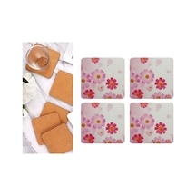 Ahşap Bardak Altlığı 4 Adet Çiçek Desen 49x9cm Çok Renkli
