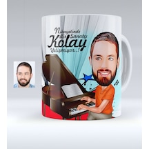 Kişiye Özel Bay Piyanist Karikatürlü Beyaz Kupa Bardak - 1