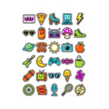 30 Adet Retro 90'lar Pop-art Sticker Seti - Laptop Defter Telefon Ajanda İçin Çok Renkli