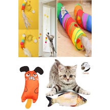 Kedi Tüneli + Elastik Olta + Peluş Balık + Sazan Peluş Fare Oyun Seti 4'lü