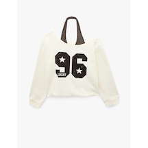 Koton Halter Yaka Uzun Kollu Şardonlu Baskılı Sweatshirt Ekru 7wal10255ık