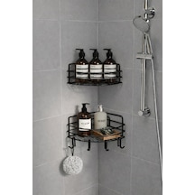 Sas Haus Tek Katlı Köşe Duş Rafı Kancalı Banyo Şampuanlık & Organizer 2 Adet Siyah Tk-01 Siyah