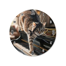 Piyano Çalan Kedi Analog Duvar Saati