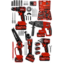 Steiner 21v Darbeli Kömürsüz 5'li Set Kırıcı Delici Hilti - Somun Sıkma Sökme - Testere - Matkap - Vidalama Kırmızı