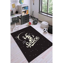 Siyah Kaymaz Taban Uzay Tema Astronotlu Çocuk Halısı Ar1158