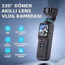 4k Ultra Hd Profesyonel Aksiyon Kamerası, Vlog Kamera, 330 Dönebilir, Yüz Takibi, Dokunmatik Ekran, 2400 Mah Batarya, 75mp Fotoğraf Çözünürlüğü