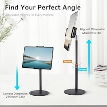 Tablet Ve İpad İle Uyumlu Stant 360 Döner, 90 Eğilebilir, 44cm Yükseklik Ayarlı, Alüminyum Alaşım, 12 İnç&apos E Kadar Tablet Uyumlu, Eller Serbest Okuma Çalışma Tutucu J2 12 İnç&apos E Kadar